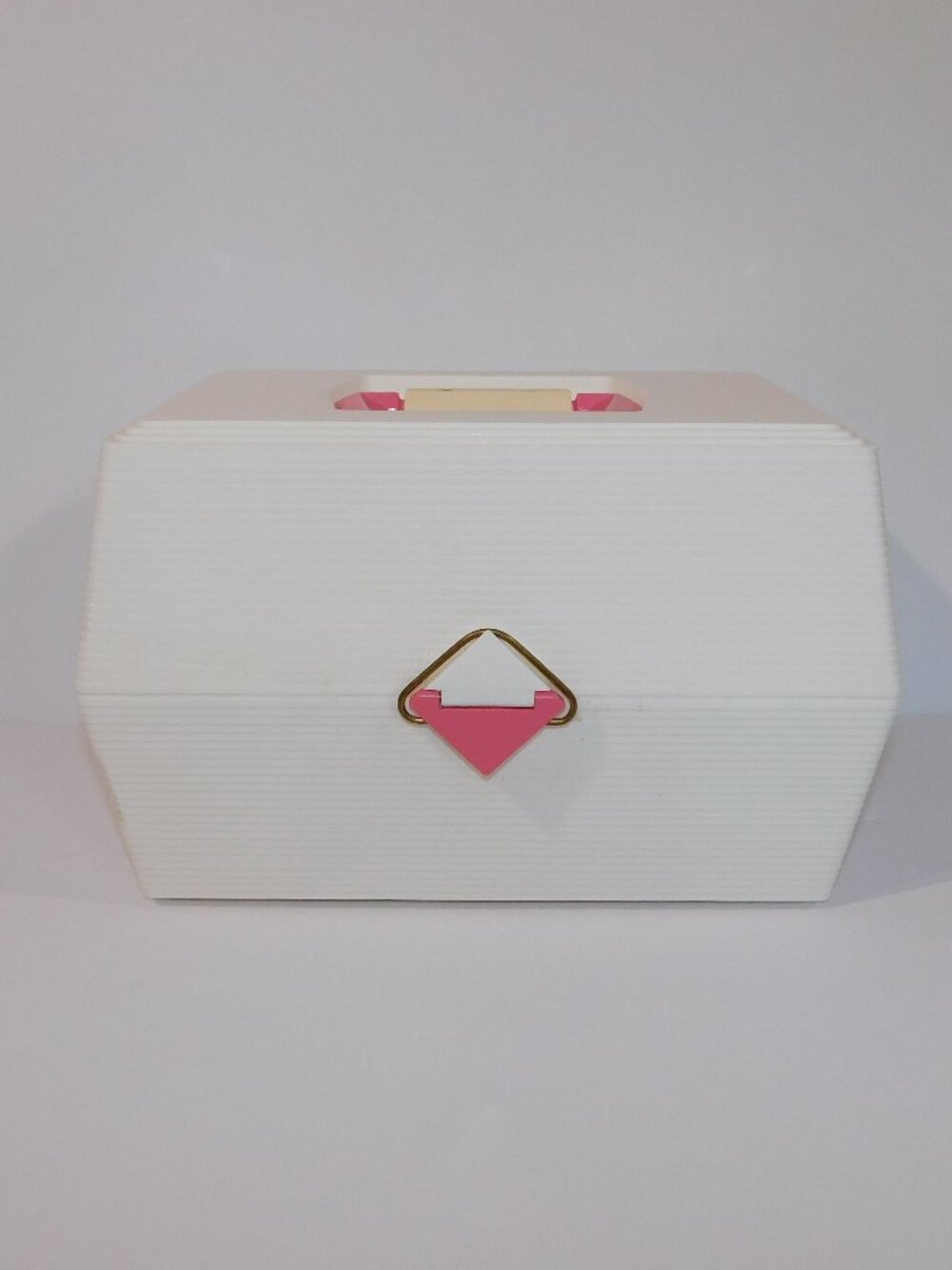 VTG 80s Caboodles 2700 Lg Nail Care Polish Make Up Case Organizer White Pink